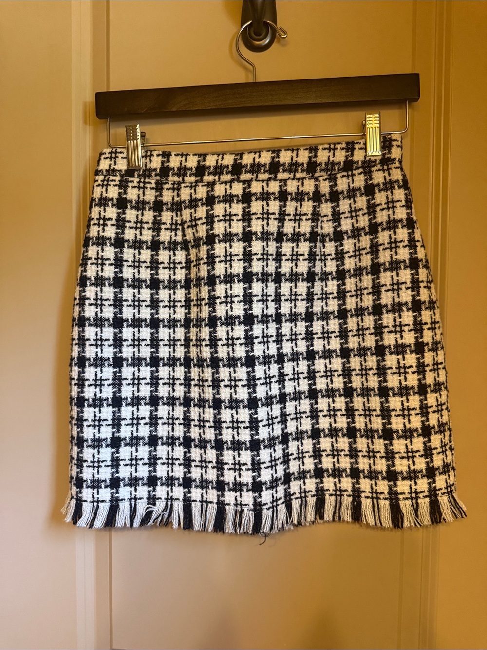 HYFVE Black and White Tweed Fringe Mini Skirt